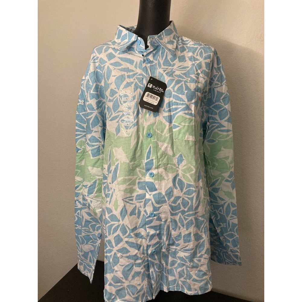 NWT Salt Life Button Men Shirt Large Blue Hawaiian